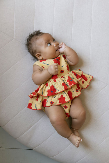 Fin & Vince Ruffle Onesie, Magnolia